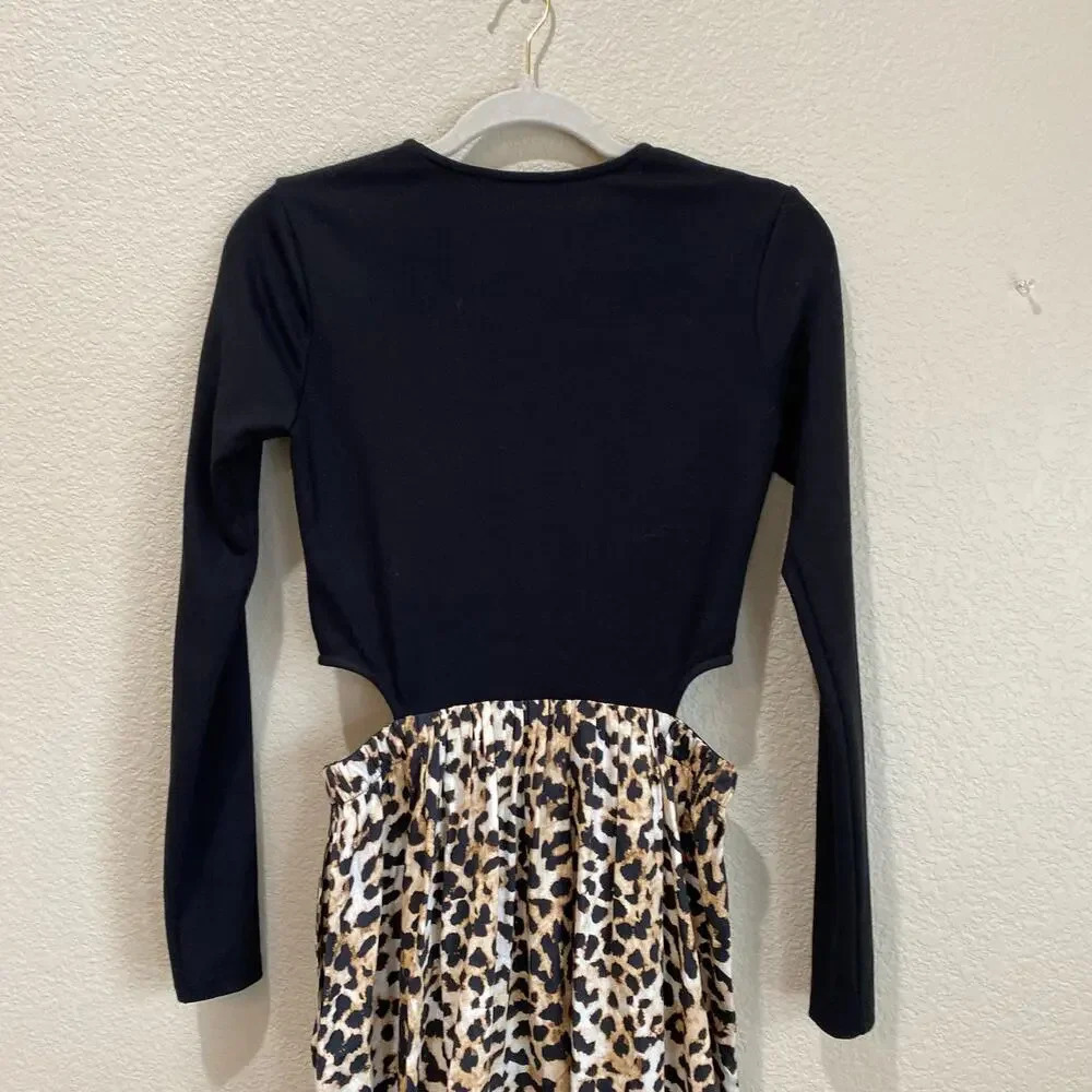 SOMETHING NAVY Tara Long Sleeve Cut Out Leopard Print Maxi Dress Black/Brown S - Picture 7 of 8